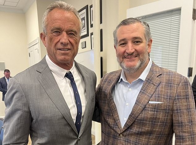 Republican Sen. Ted Cruz (right) also posted a photo with Robert F. Kennedy Jr. (left) amid the sexting scandal. Kennedy dropped out of the presidential race last month and endorsed Republican nominee former President Donald Trump.