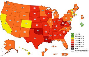 Obesity rate in the United States in 2022