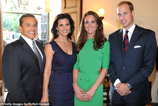 Pictured: The Princess of Wales wearing the statement gold earrings during a royal visit to Los Angeles in July 2011.