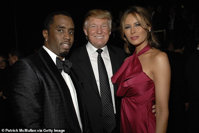 Sean 'Diddy' Combs, Donald and Melania Trump photographed together at a fundraising event in 2008