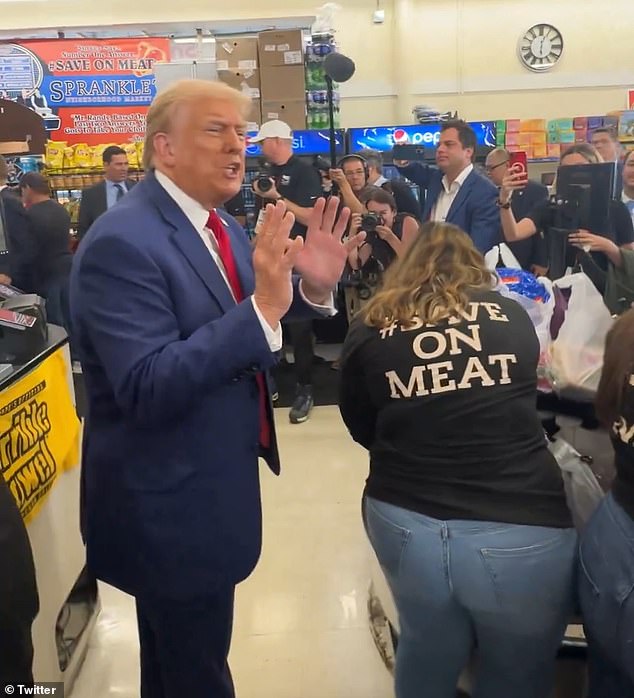 Trump promised the mother that he would lower food prices as president, but that he would do something now to help her by personally giving her $100 toward the bill.