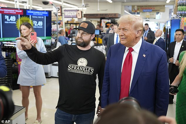 Trump took a look at Sprankles Neighborhood Grocery Store in Kittanning, Pennsylvania, on Monday between his town hall meeting with farmers and a rally.