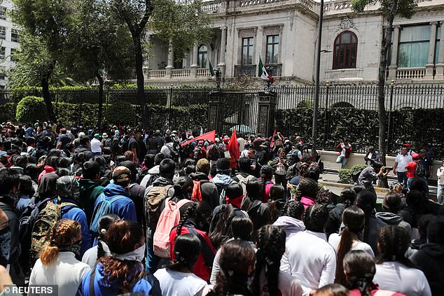 Protesters and relatives of 43 students from the Ayotzinapa Rural Teachers' College held a protest on Monday on the eve of the 10th anniversary of their disappearance in Mexico City, Mexico, before it turned violent.