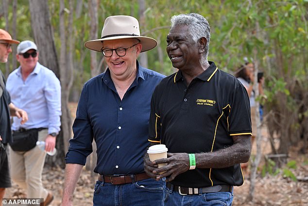 Mr Albanese is pictured with Gumatj leader Djawa Yunupingu during the Garma Festival