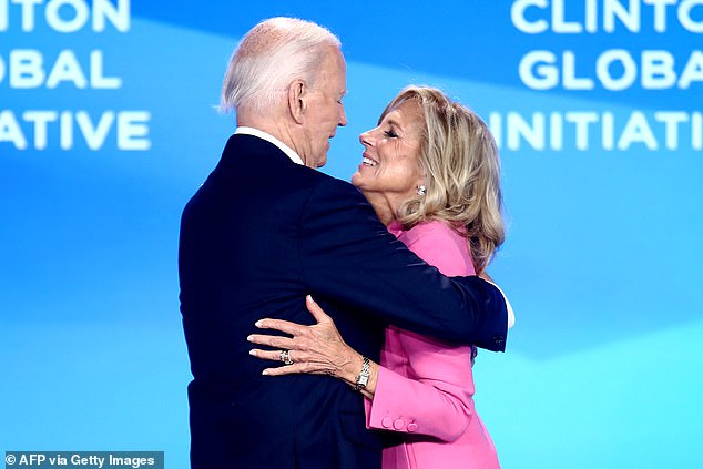 President Joe Biden gives First Lady Jill Biden a hug