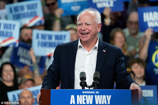 Democratic vice presidential candidate Minnesota Governor Tim Walz delivers remarks at a campaign event in Superior, Wisconsin, U.S., September 14, 2024. Walz and Emmer have both represented Minnesota in Congress.