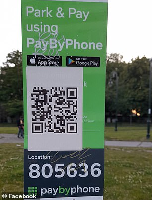 Cheeky: Scammers have pasted a printed QR code on a parking sign and if you're in a hurry, you might get caught