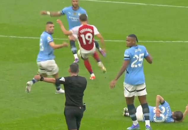 Leandro Trossard received a second yellow card for kicking the ball against Manchester City