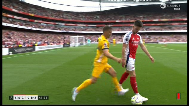 Trossard's dismissal came weeks after Declan Rice was punished for kicking the ball out of the area.