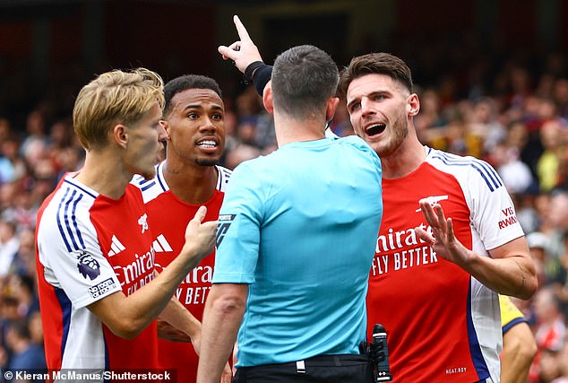 Arsenal were outraged when Rice was sent off during their draw with Brighton last month.