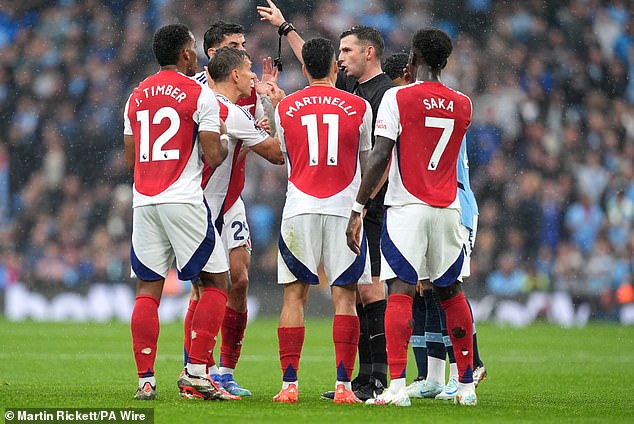 The Gunners were forced to play the second half with 10 men against Manchester City on Sunday