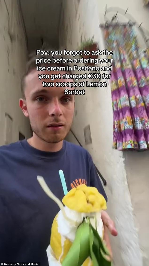 Bailey (pictured) shared a video of himself looking bewildered as he held the ice cream.