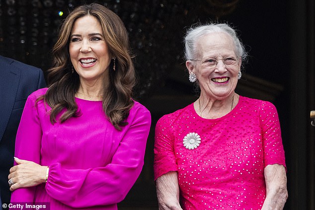 Pictured: Queen Mary and Queen Margaret celebrating King Frederick's birthday at Frederick VIII's palace, Amalienborg, in May.