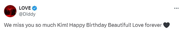 A post Diddy made to X last year on her birthday has also resurfaced following the publication of the memoir and his arrest last week.