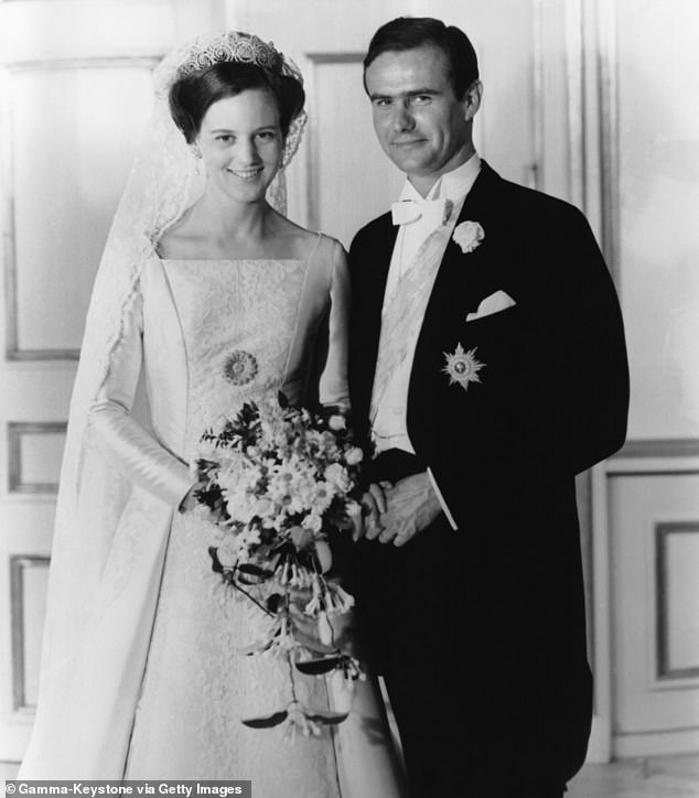 Margrethe married French diplomat Henri de Laborde de Monpeza at the Holmen Church in Copenhagen in 1967.