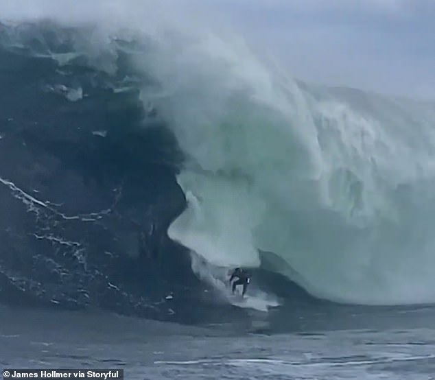 After being swept away by the wave, Brennan disappeared into the water for a few seconds.