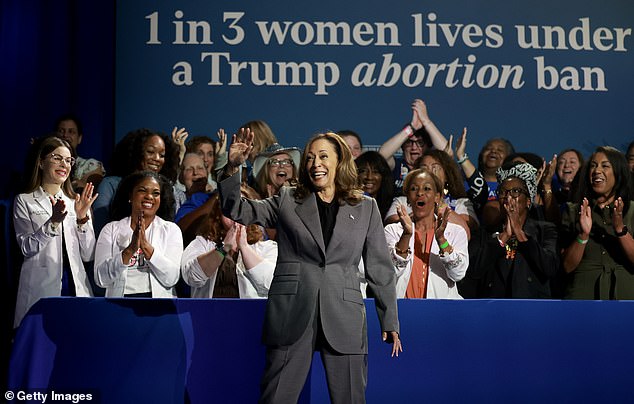 Kamala Harris at a campaign event where she spoke about abortion access in Georgia on Sept. 20. The vice president said in a radio interview broadcast Tuesday that she supports eliminating the Senate filibuster to codify Roe v. Wade.