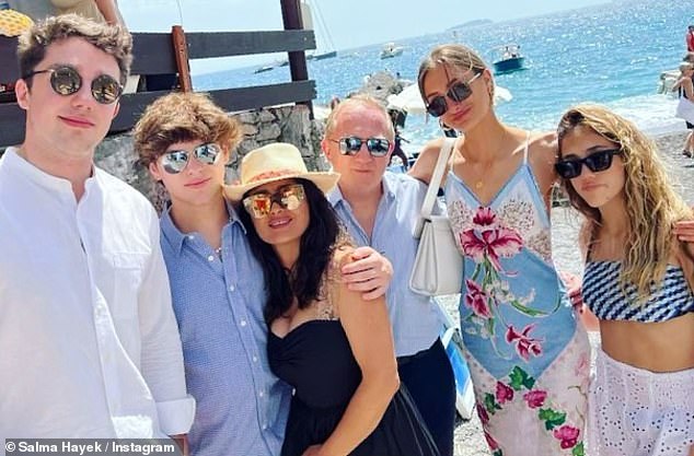 Salma spotted with her stepsons François, 26, Augustin, 17, stepdaughter Mathilde and daughter Valentina, 17, in 2022