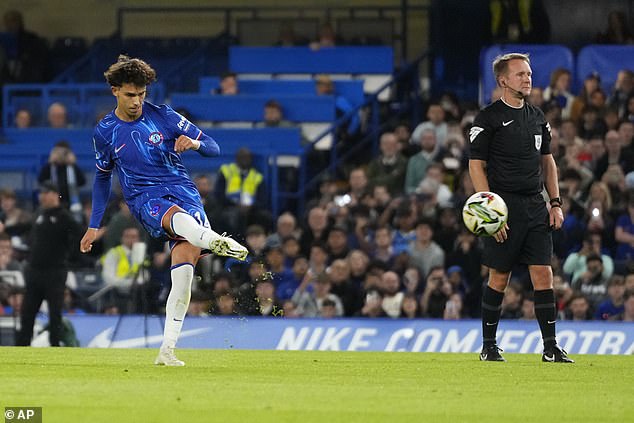 Joao Felix's free-kick deflected off the back of Barrow goalkeeper Paul Farman and Chelsea went into the break 3-0 up.