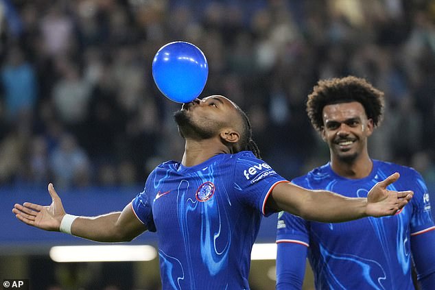 The Frenchman brought out his trademark celebration after completing his hat-trick at Stamford Bridge