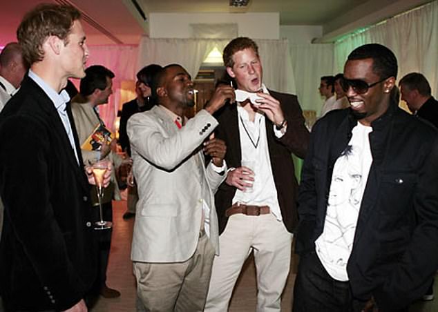 The royal was photographed enjoying herself with Diddy and Kanye West at an event in 2007.