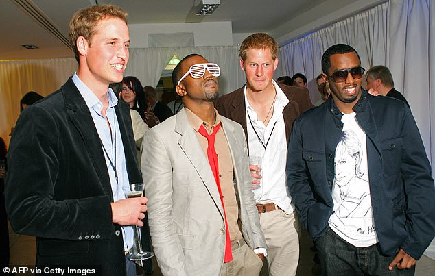 Diddy (right, pictured with the royal princes and Kanye West in 2007 at Wembley) said he hoped to go out one night with the brothers when they were 