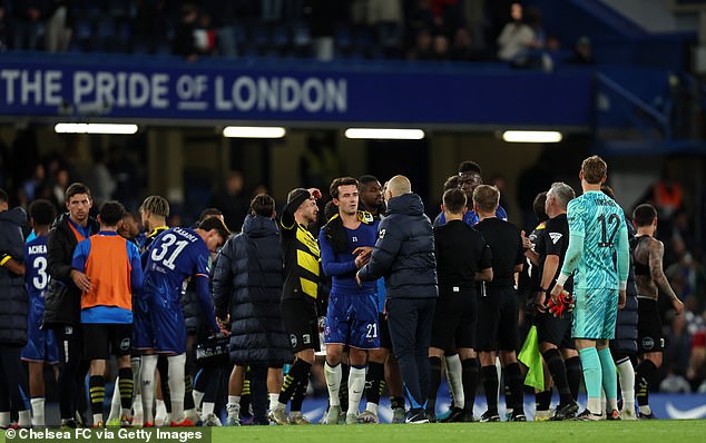 Chilwell, 27, shook hands with Chelsea manager Enzo Maresca on the pitch after the end of the match.