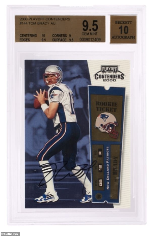 The auction, conducted through Sotheby's, saw this autographed Brady rookie card make its way to Kraft.