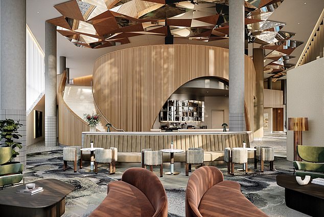 The hotel's mid-20th-century design is reminiscent of iconic German architecture and the space boasts floor-to-ceiling views of the Blue Mountains.