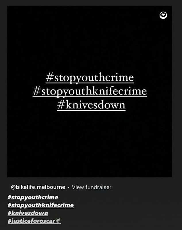 Others have reposted the hashtags '#stopyouthcrime #stopyouthknifecrime #knivesdown' on their Instagram Stories (pictured)