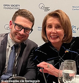 Alex Soros photographed with Nancy Pelosi