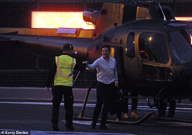 The 62-year-old Hollywood actor was greeted by staff at the helipad when he landed in the capital.