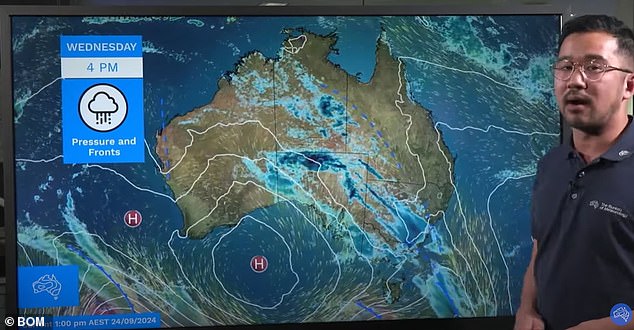 Meteorologist Johnathan How explained that a cold front approaching Victoria and Tasmania 