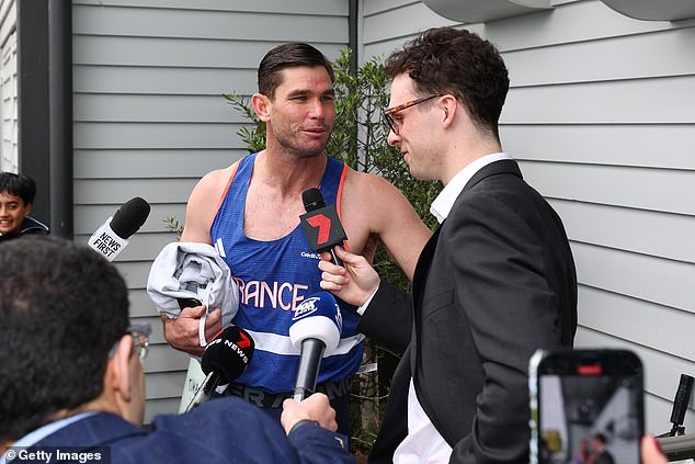 Max Holmes posed as football journalist Mitch Cleary, while Tom Hawkins arrived dressed as the French pole vaulter who went viral.