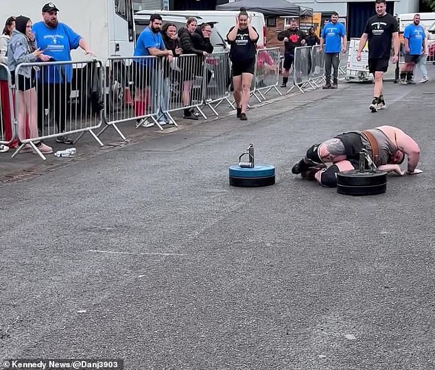 The horrific images show Mr Jones running, just seconds before the finish line.