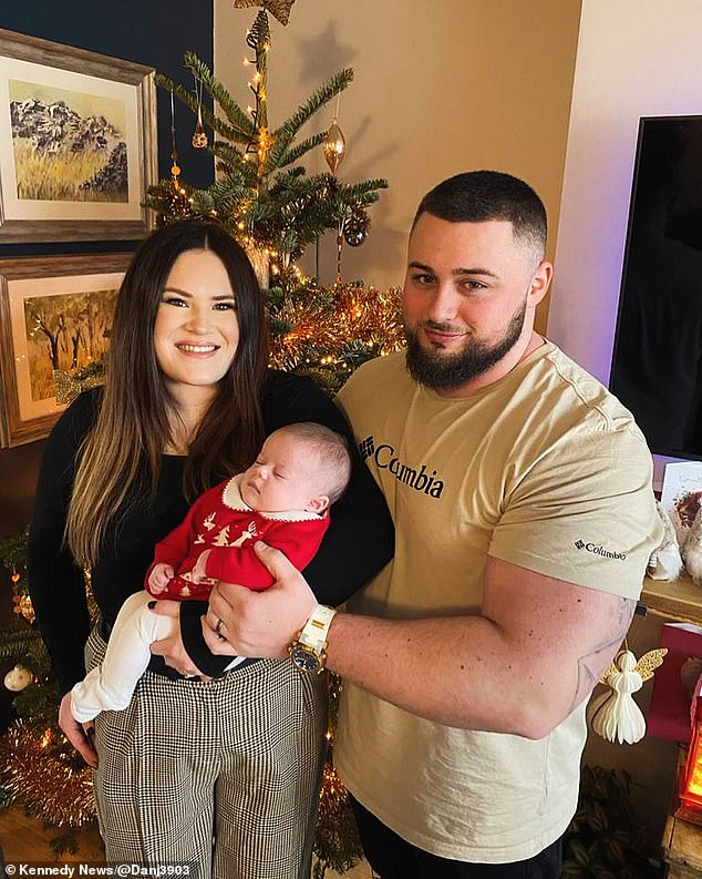 Mr Jones pictured with his wife Nicola Jones and their 11-month-old daughter.