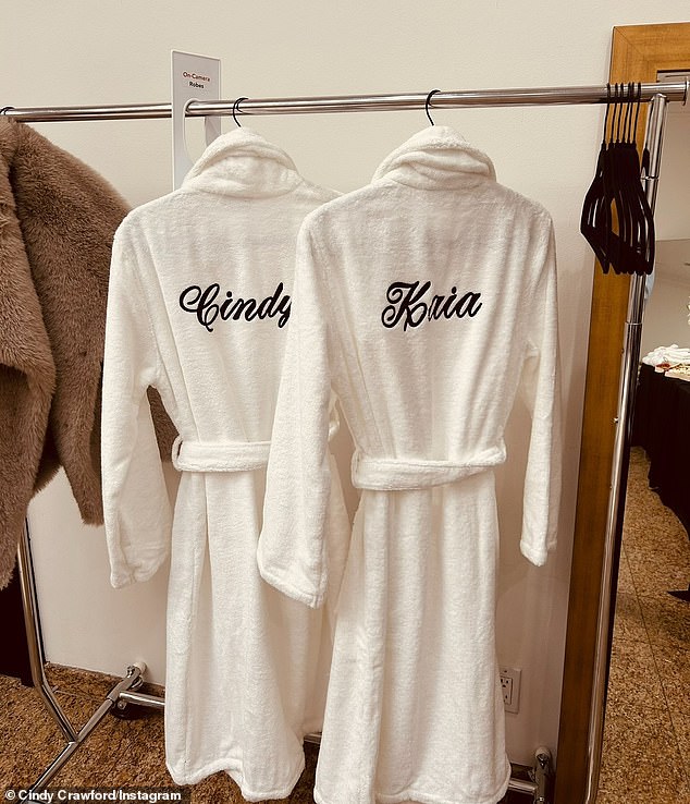 Crawford proudly posted a photo of matching white terrycloth bathrobes, with her and Kaia's names printed on the back, following in her footsteps into high fashion.