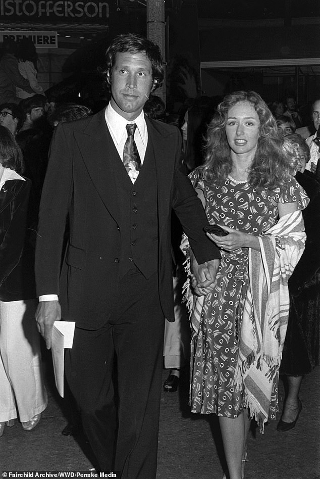 Model Ford, who died aged 78 in 2021, was the second wife of comedian Chevy Chase, who made seven uncredited appearances during the first two seasons of the long-running NBC sketch show (pictured in 1976).