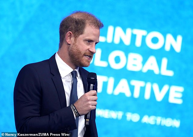 Prince Harry speaks at the Clinton Global Initiative meeting in New York City yesterday