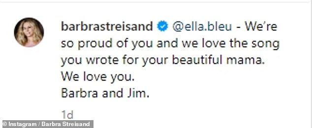 Legendary singer and actress Barbra Streisand has praised John Travolta's daughter Ella Bleu Travolta and her song Little Bird, a song she wrote about the loss of her mother Kelly Preston.