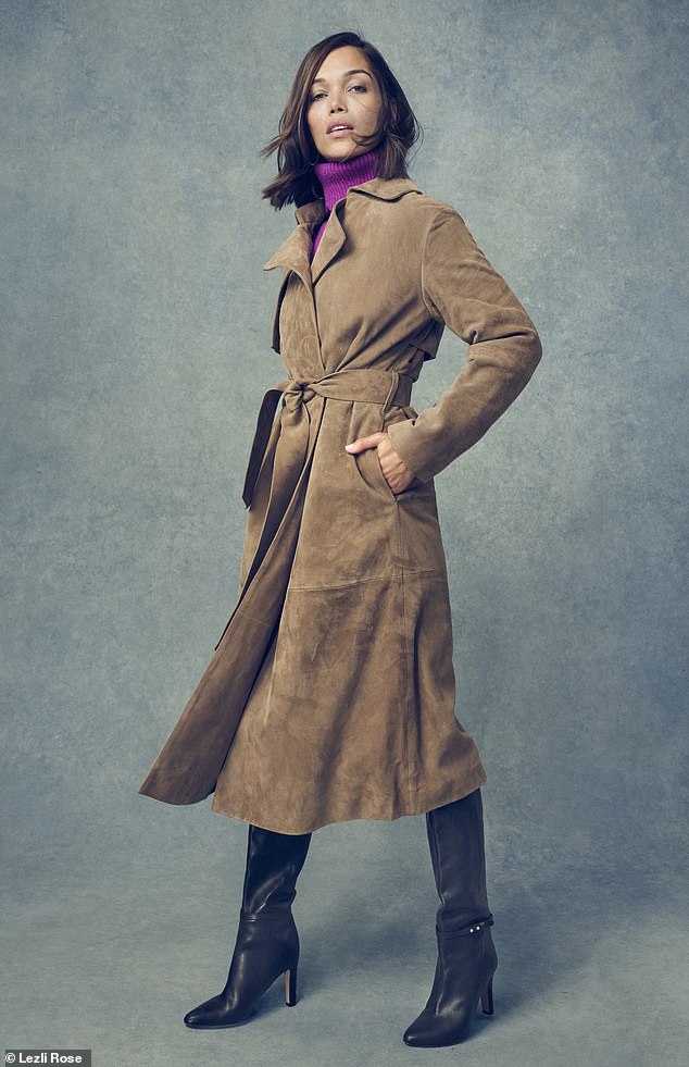 Trench coat, £350, marksandspencer.com; turtleneck, £350, beulahlondon.com; boots, £549, lkbennett.com