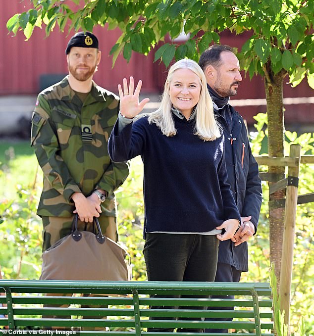 Mette Marit beamed as she greeted onlookers, her smile betraying no hint of stress amid the scandal rocking the Norwegian royal family.