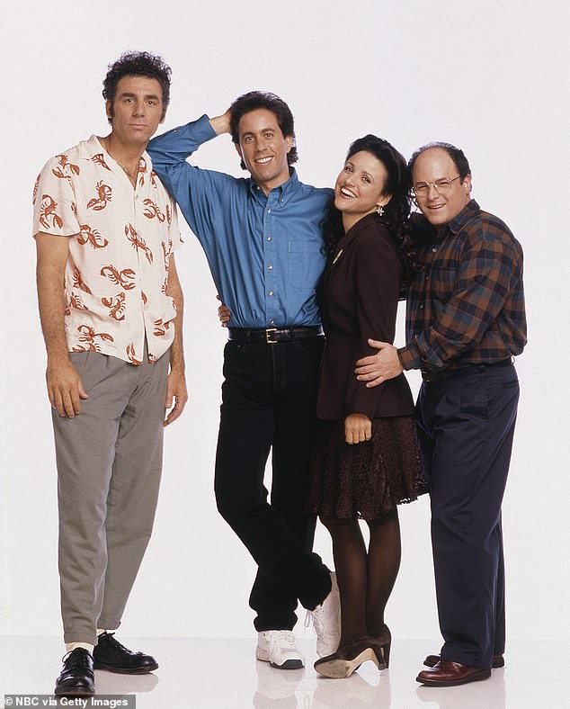 Widely regarded as one of the most iconic comedy shows of all time, Seinfeld ran for seven seasons from 1989 to 1998. Pictured, from left, are Michael Richards, Jerry Seinfeld, Julia Louis-Dreyfus and Jason Alexander.