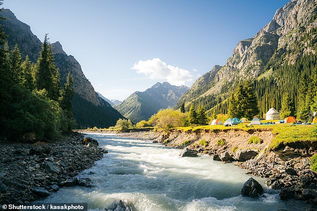 Matt reveals that in Kyrgyzstan (pictured) people have recently abandoned the nomadic lifestyle and some still live in yurts. He spent a night in a Kyrgyz yurt in the Djety Oguz Mountains during his trip.