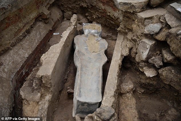 The lead sarcophagi were discovered during the reconstruction of the cathedral. They were buried more than 20 metres below the floor of the church.