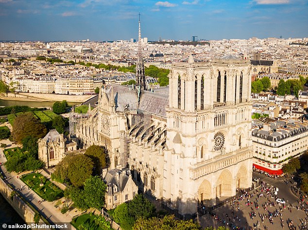 Notre Dame Cathedral was built in the shape of a Latin cross. Construction began in 1163 and the cathedral was almost finished by 1345.