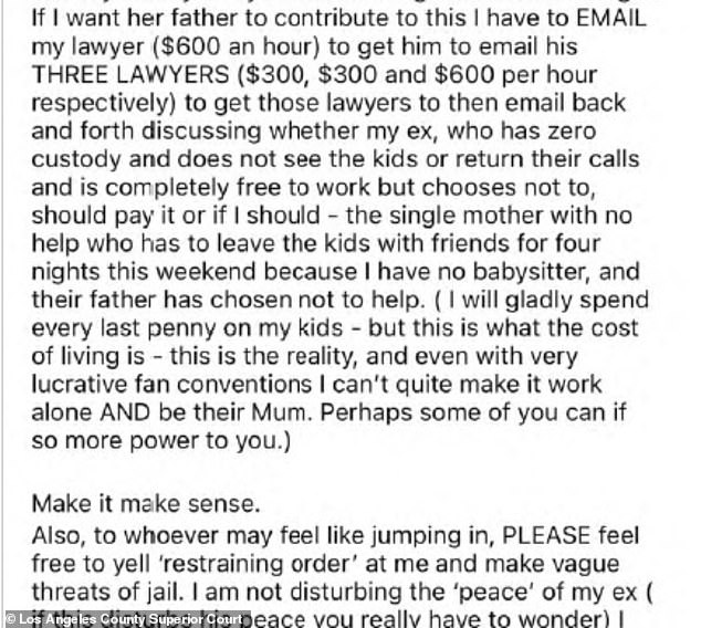 She complains about the inconvenience if she wants her daughter's 'father to contribute'