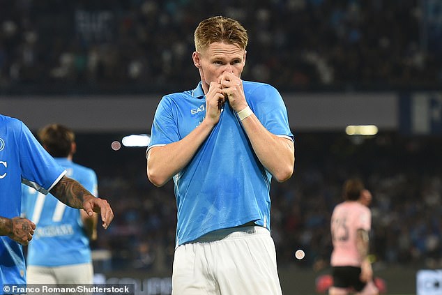 Scottish international McTominay, 27, celebrated by kissing the crest of his Napoli shirt.