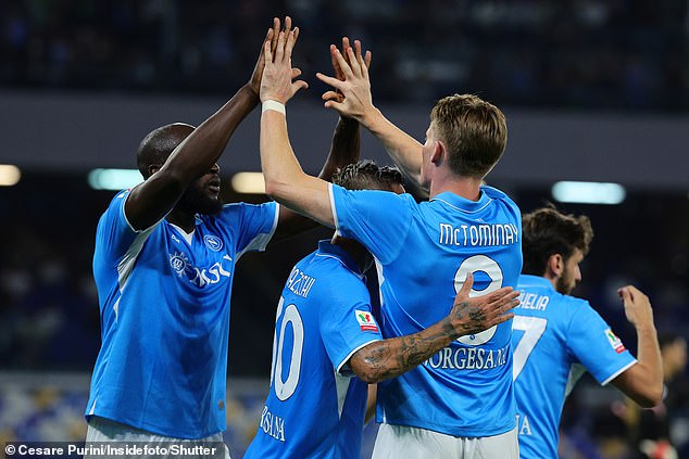 McTominay's goal was scored by former Manchester United teammate Romelu Lukaku (left)