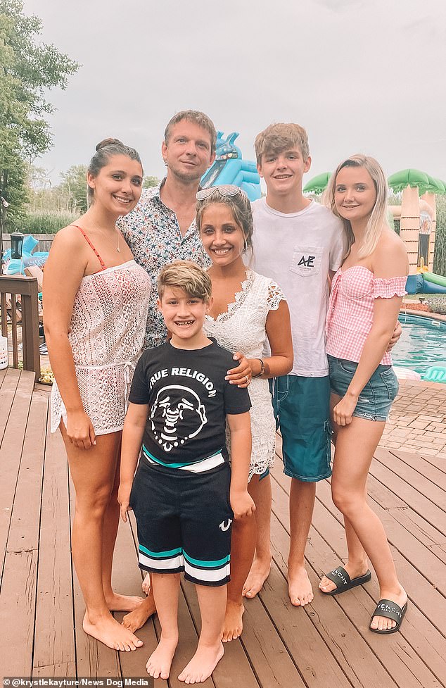 Krystle, who was a single mother of one at the time, became a hit with Ben's children and eventually fell in love with their father, pictured with children Frankie, 22, Sal, 17, and Julianna, 19 and Krystle's son, Kashton.